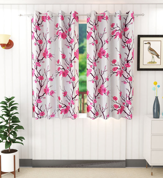 Pink Floral Print Curtains