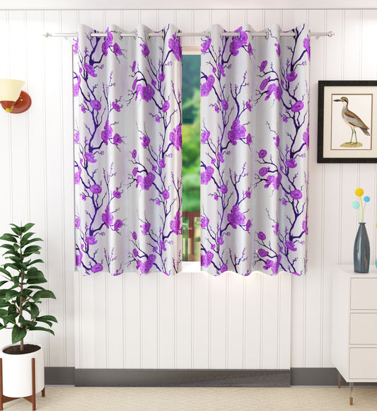 Purple Floral Print Curtains