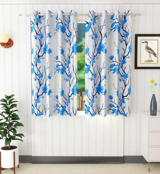 Blue Floral Print Curtains