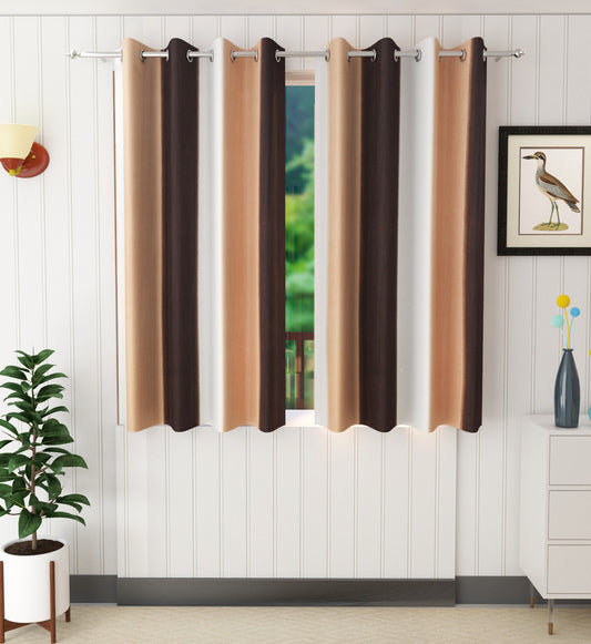 Beige & Brown Crushed Plain Curtains