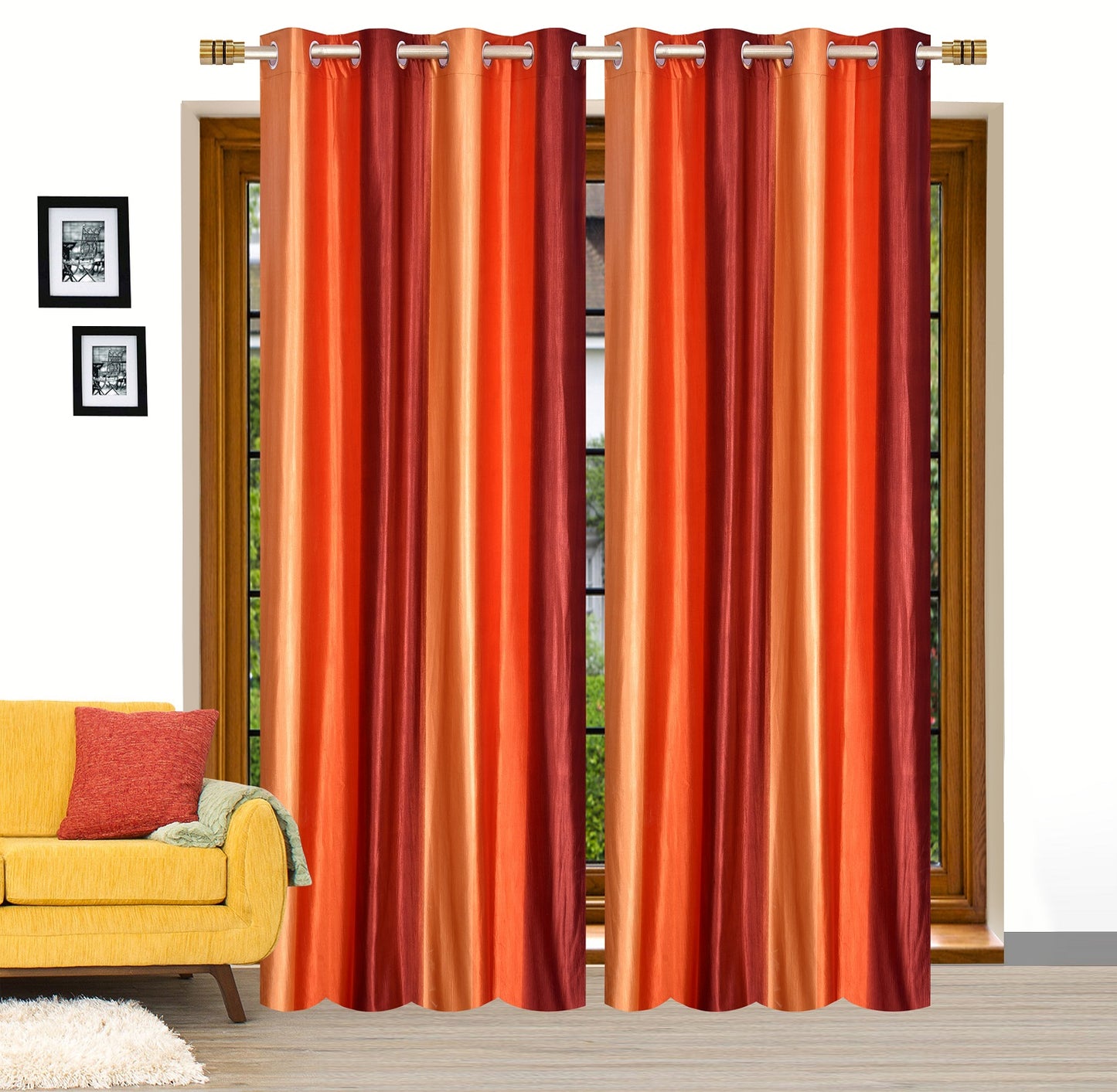 Bright Orange Crushed Plain Curtains
