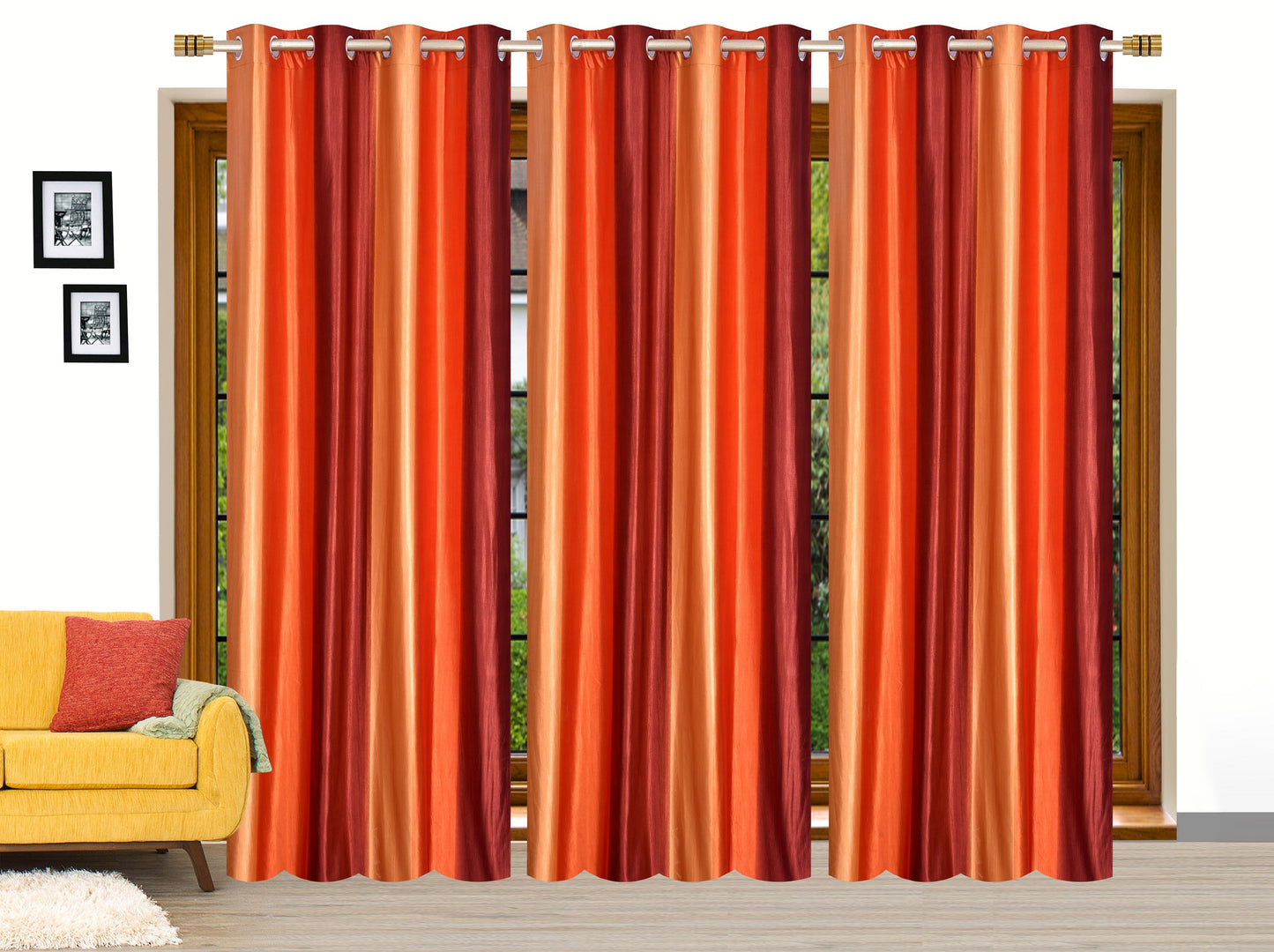 Bright Orange Crushed Plain Curtains