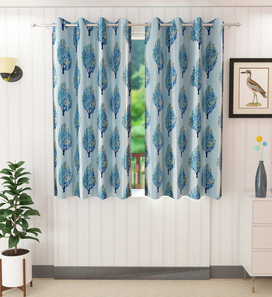 Modern Blue Tree-Design Curtains