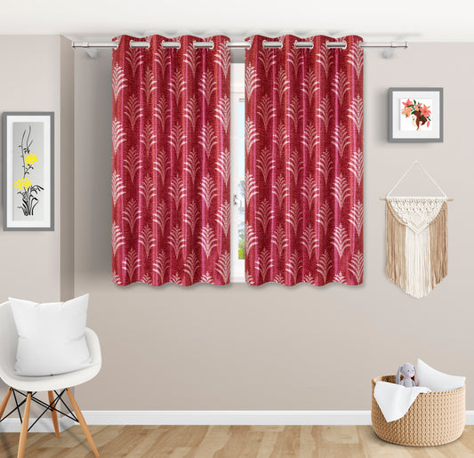 Luxury Maroon Leaf-Patterned Curtains