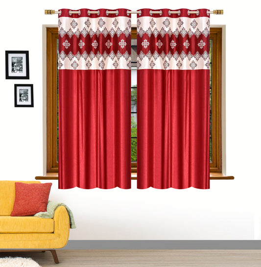 Maroon Damask Patch Design Curtains