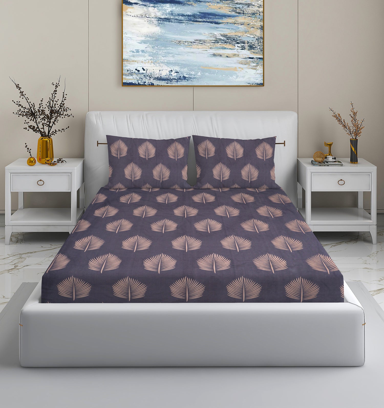 King Size Geometric Printed Grey Bedsheet