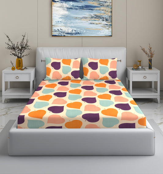 Multicolor Leaf Print King Size Bedsheet