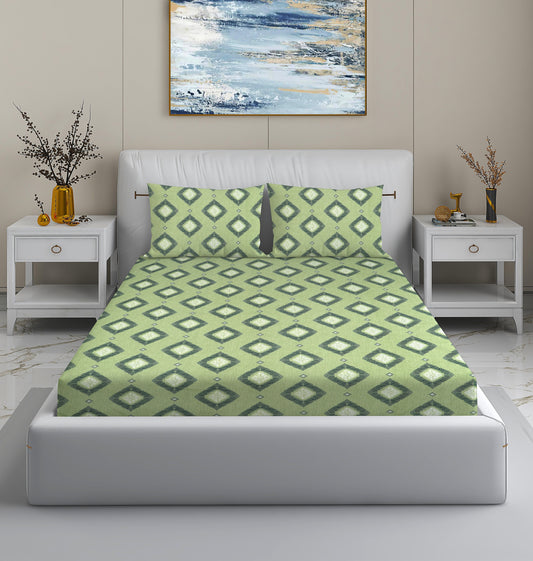 Green Diamond Print King Size Bedsheet